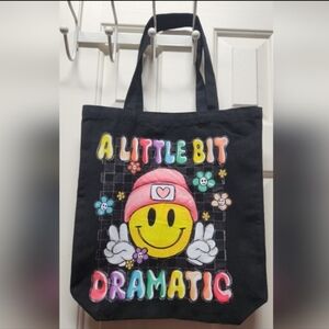 Charming Black Kids Tote Bag with Smiley Design